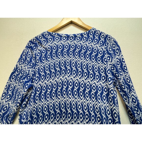 Ann Taylor Knit Cardigan Sweater Womens LP Blue Ikat Button Front V-Neck Cozy - Picture 11 of 12